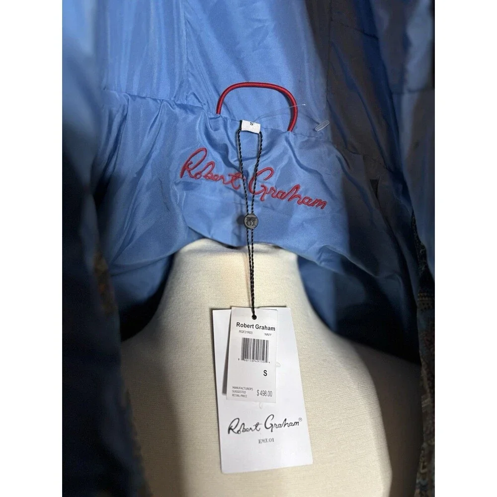LUXURY Designer Robert Graham Blue Quilted Parka Puffer Jacket Sz Small  $498